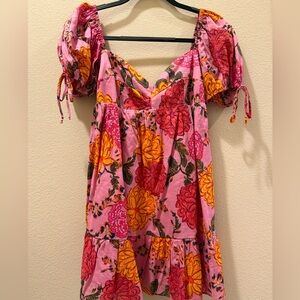 Olivaceous L Floral Pink and Orange Babydoll Dress